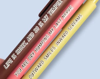 Snarky Pen Set for Adults Funny Office Supplies, Sarcastic Gift for Coworkers, Sweary Stationery, Novelty Pens for Work You Are Dry Humping