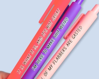 Juego de bolígrafos con humor sarcástico: 3 bolígrafos con tinta de color. Un regalo para mi mejor amiga. ¡Todas mis flabbers están agotadas!