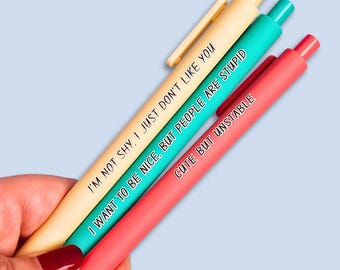 Juego de 3 bolígrafos sarcásticos con tinta de color: un regalo para tu mejor amiga, linda pero inestable.