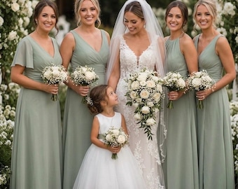 Ivory Lace Flower Girl Dress - Wedding Party Holiday Bridesmaid Birthday Tulle Lace Ivory Flower Girl Dress, Sage color sash