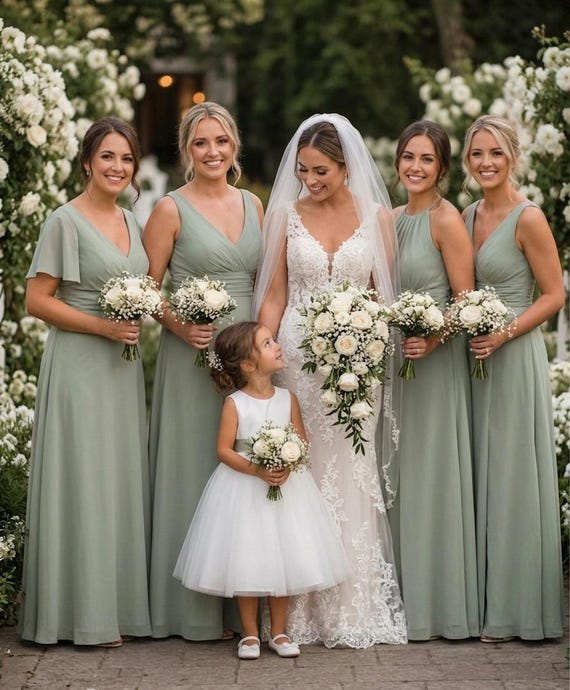 Ivory Lace Flower Girl Dress - Wedding Party Holiday Bridesmaid Birthday Tulle Lace Ivory Flower Girl Dress, Sage Color Sash