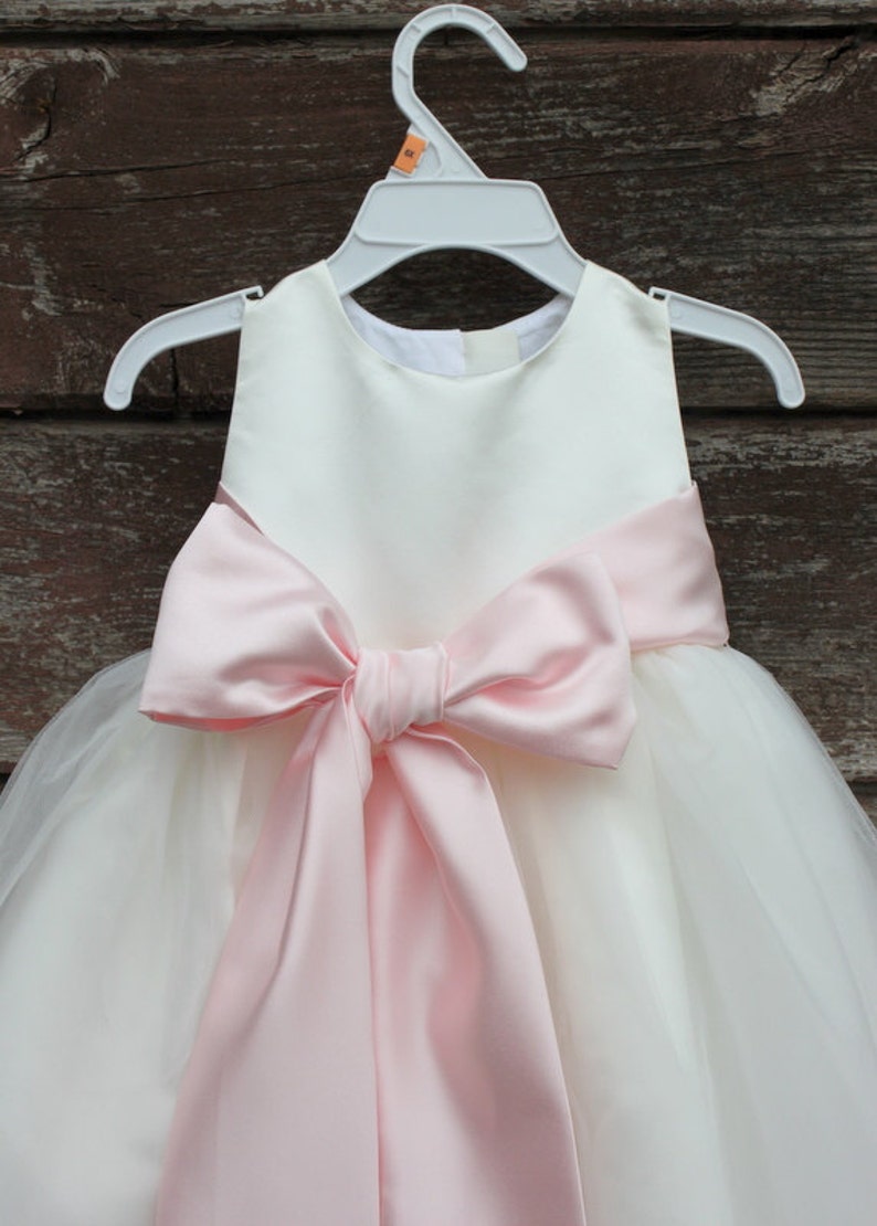 Ivory Flower Girl Dress Bow Sash Pageant Pastel Pink Wedding Etsy
