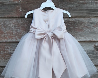 Blush Flower Girl dress bow sash pageant petals wedding bridal children bridesmaid toddler elegant