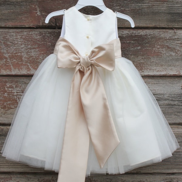Flower Girl Dresses - IVORY with Champagne (FD0FL) - Wedding Easter Junior Bridesmaid - For Children Toddler Kids Teen Girls