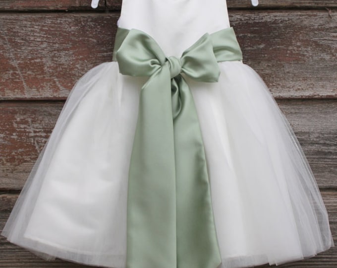 A-line Lace Organza Ankle-length Ivory Flower Girl Dress