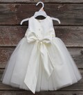 Ivory Flower Girl dress bow sash pageant petals wedding bridal children bridesmaid toddler elegant