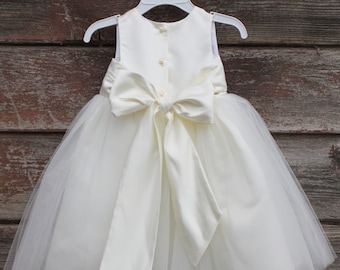 Ivory Flower Girl dress bow sash pageant petals wedding bridal children bridesmaid toddler elegant