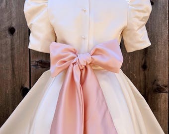 Ivory Flower Girl dress short sleeves pageant petals wedding bridal children bridesmaid toddler famous wedding long sleeve flower girl dress
