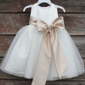 Flower Girl Dresses IVORY with Champagne FD0FL Wedding Easter Junior Bridesmaid For Children Toddler Kids Teen Girls image 2