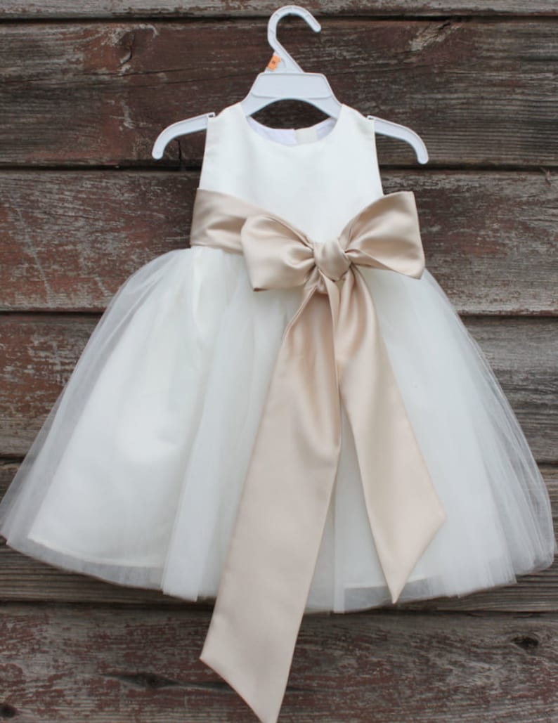 Flower Girl Dresses IVORY with Champagne FD0FL Wedding Easter Junior Bridesmaid For Children Toddler Kids Teen Girls image 2