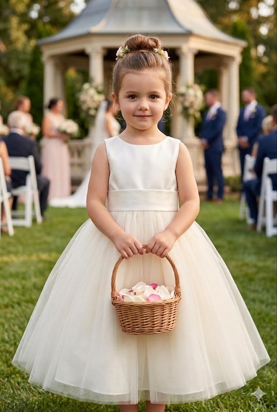 ivory childrens bridesmaid dresses Flower Girl Dress Bow Sash Pageant Petals Wedding Bridal Children Toddler Elegant This stunning frock is