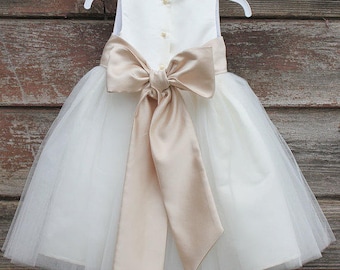 White Flower Girl dress bow sash pageant petals wedding bridal children bridesmaid toddler elegant sizes 6-9m 12-18m 2 4 6 8 10 12 14 #302t