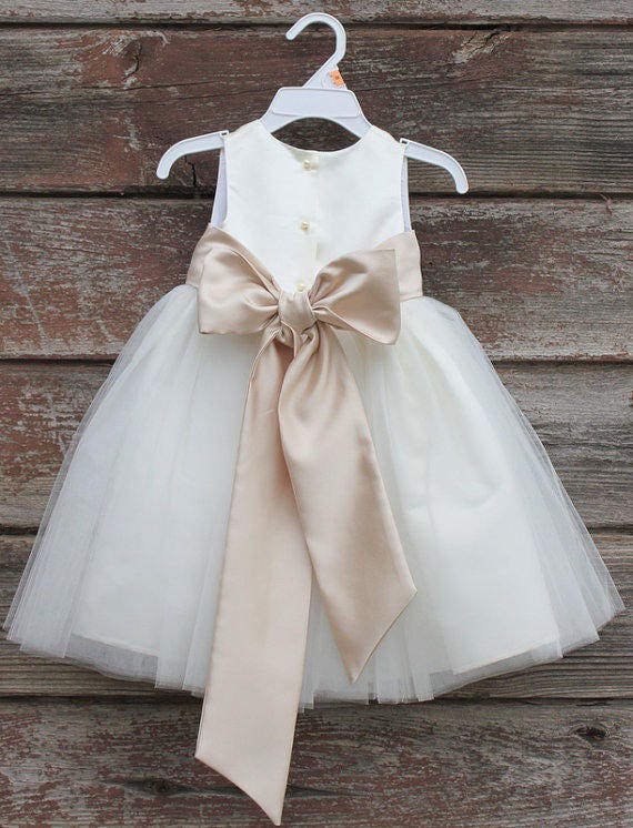White Flower Girl Dress Bow Sash Pageant Petals Wedding Bridal Etsy