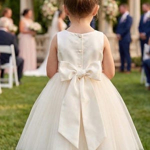 Ivory Flower Girl dress bow sash pageant petals wedding bridal children bridesmaid toddler elegant