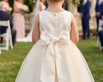Ivory Flower Girl dress bow sash pageant petals wedding bridal children bridesmaid toddler elegant