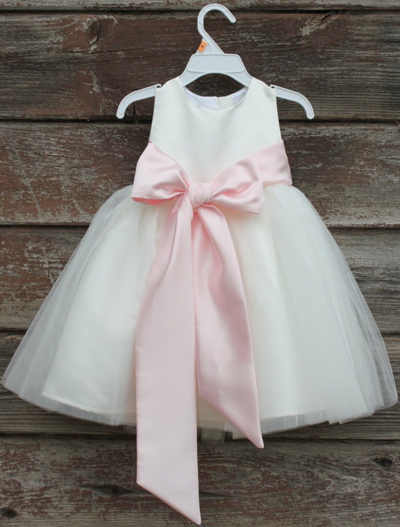 Ivory Flower Girl Dress Bow Sash Pageant Pastel Pink Wedding Etsy