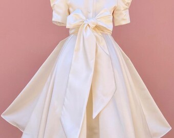 Ivory Flower Girl dress bow sash pageant petals wedding bridal children bridesmaid toddler royal wedding long sleeve flower girl dresses