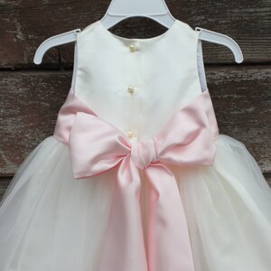 Baby Girls Ivory Illusion Neckline Bow Satin Sash Flower Girl Dress 6-24M main image 1