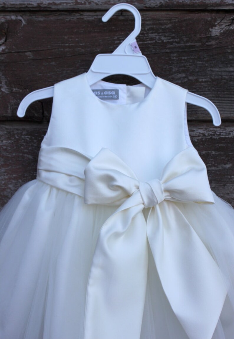 Ivory Flower Girl Dress Bow Sash Pageant Petals Wedding Bridal Etsy