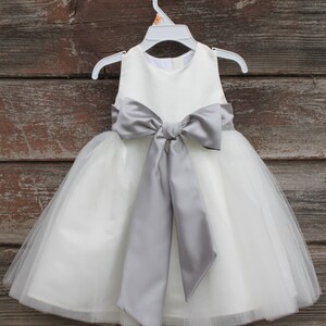 childrens silver bridesmaid dresses Tha Designs Girls Silver Feathered Party Dress 2 / 3 / Silver