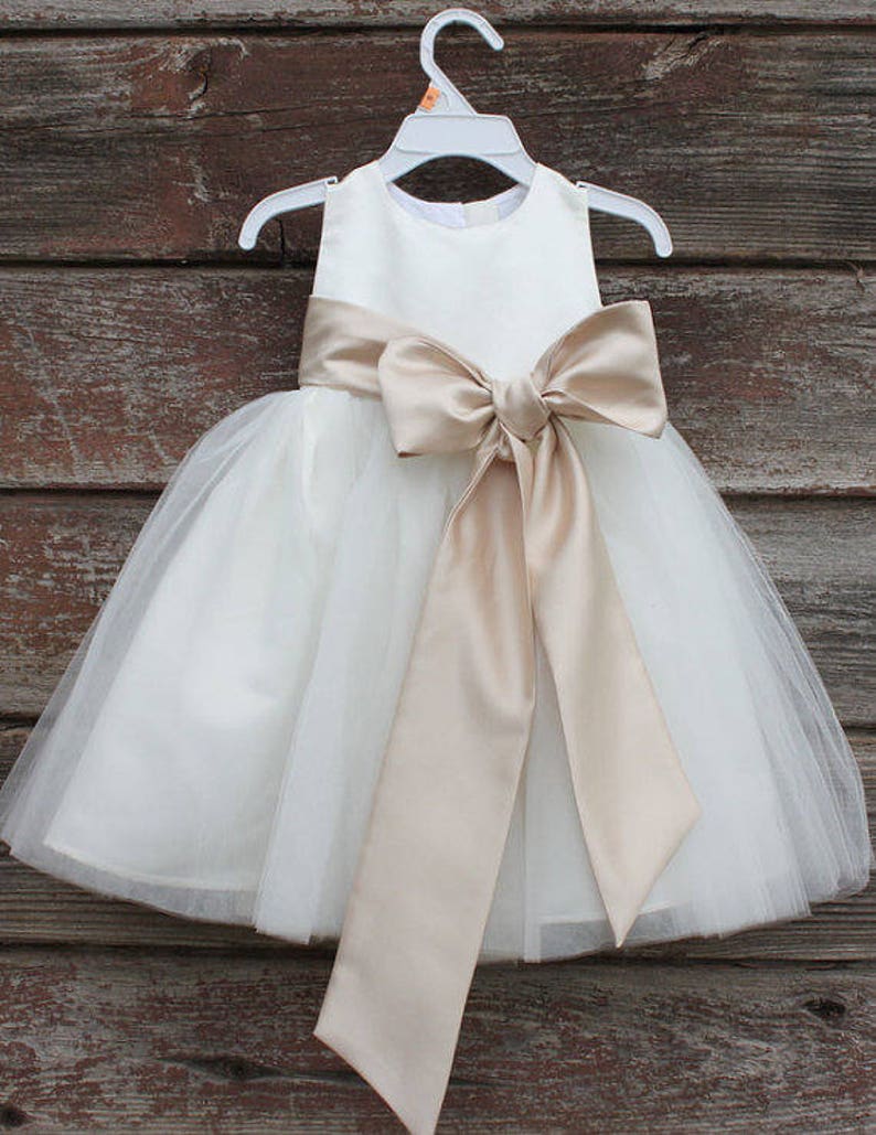 White Flower Girl dress bow sash pageant petals wedding bridal Etsy