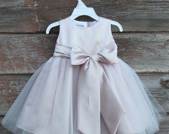 Blush Flower Girl dress bow sash pageant petals wedding bridal children bridesmaid toddler elegant