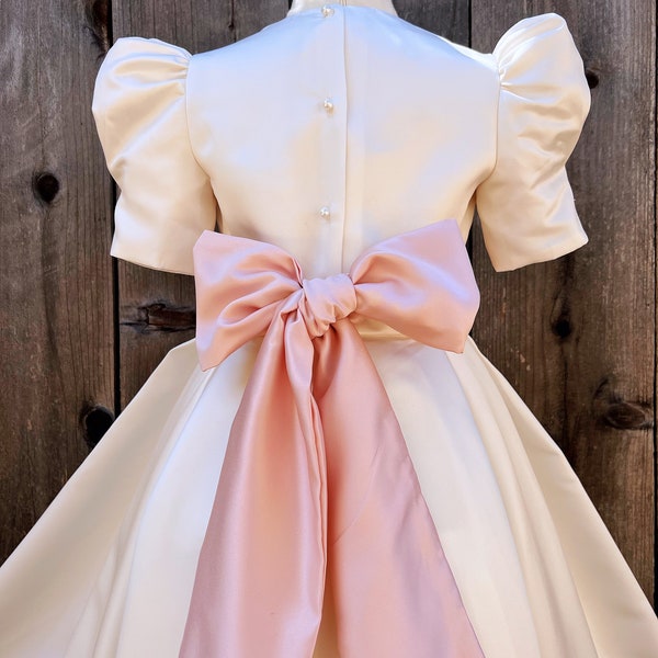 Ivory Flower Girl dress bow sash pageant petals wedding bridal children bridesmaid toddler royal wedding long sleeve flower girl dresses