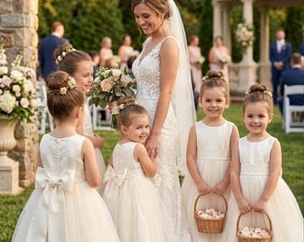 Ivory Flower Girl Dress - Birthday Wedding Party Holiday Bridesmaid Ivory Lace Tulle Flower Girl Dress