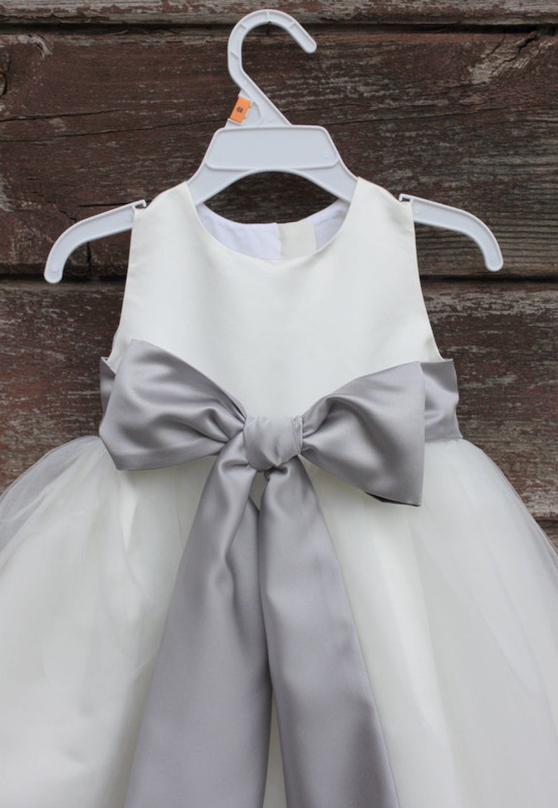 Ivory Flower Girl Dress Bow Sash Pageant Silver Wedding Bridal Etsy