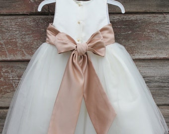 2016 Junior Bridesmaid dress, Ivory Flower Girl dress Ruffle , Sweetheart Pink Champagne Puffy dress, Girls Maxi dress knee length (FK315)