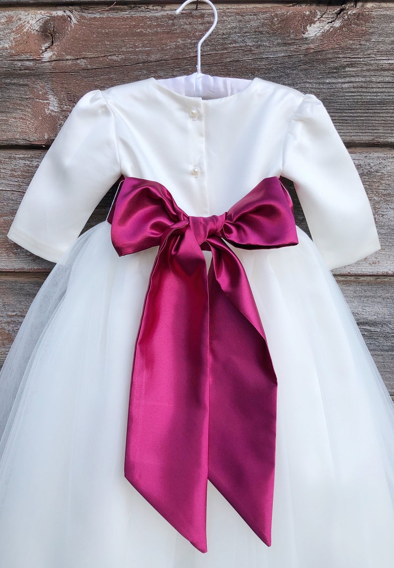 Ivory Flower Girl Dress Bow Sash Pageant Petals Wedding Bridal Etsy