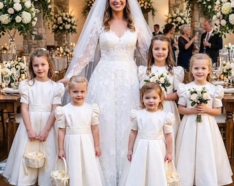 Ivory Flower Girl dress bow sash pageant petals wedding bridal children bridesmaid toddler royal wedding long sleeve flower girl dresses