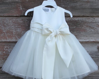 Ivory Flower Girl dress bow sash pageant petals wedding bridal children bridesmaid toddler elegant