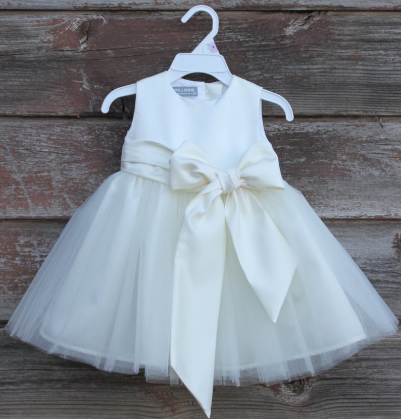 Ivory Flower Girl Dress Bow Sash Pageant Petals Wedding Bridal Etsy