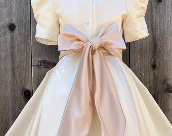 Ivory Flower Girl dress short sleeves pageant petals wedding bridal children bridesmaid toddler famous wedding long sleeve flower girl dress