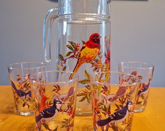 Retro Jug And 4 Glasses Birds Set Canada Luminarc Lemonade Pitcher