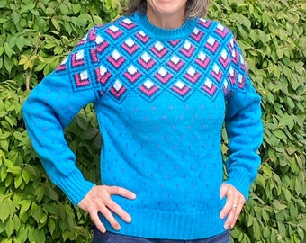 Vintage 80s Nordic Sweater Fair Isle Wool