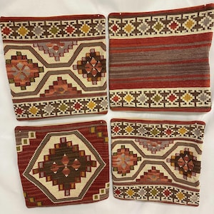 Vintage Kilim Pillow Covers (Set of 4): Southwestern Boho Wool Blend