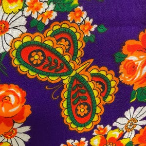 Vintage fabric 60s NOS 2.5 yards psychedelic neon floral butterfly pop art design