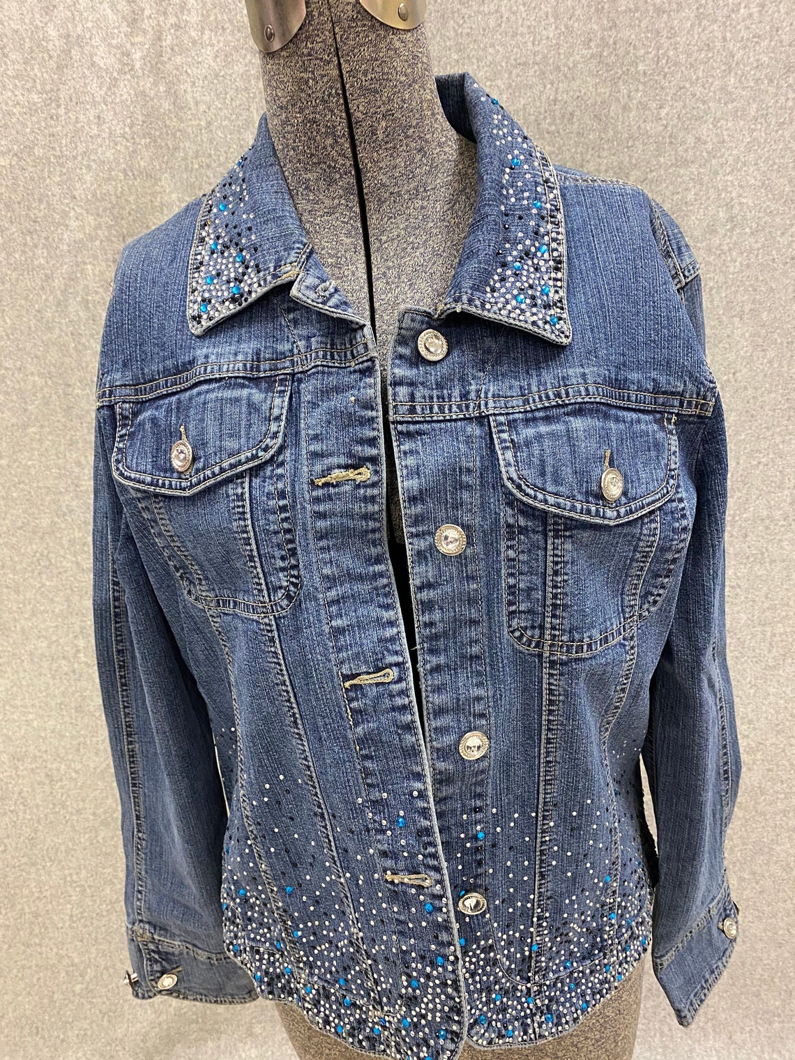 Womens denim jacket embellished with sequins Etsy