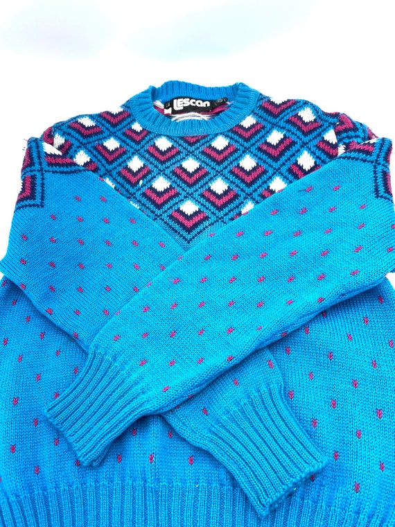 Vintage 80s Nordic Sweater Fair Isle Wool - image 6