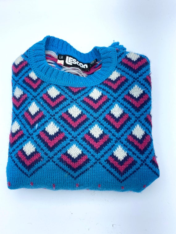 Vintage 80s Nordic Sweater Fair Isle Wool - image 8