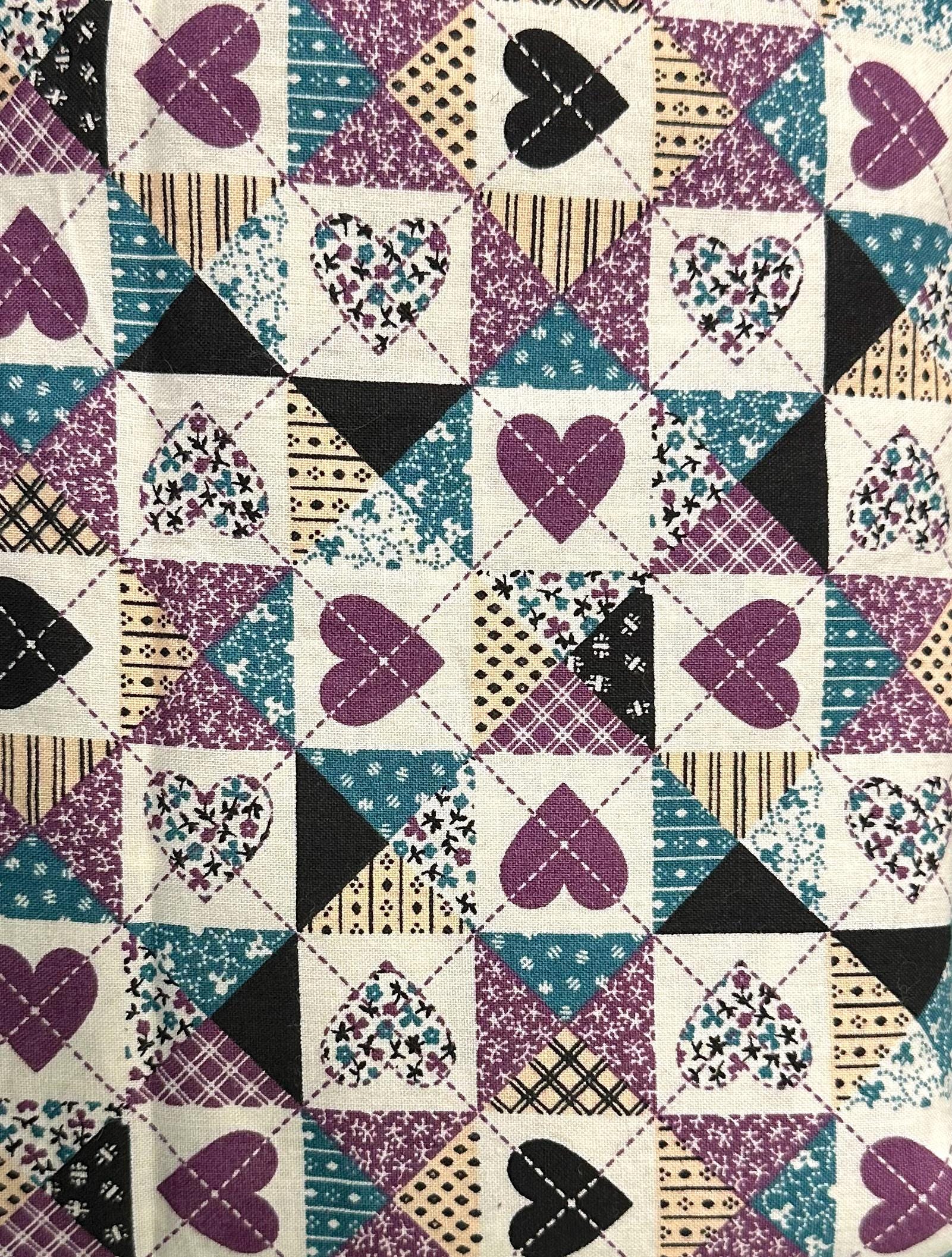 Tela de edredón Cheater vintage de 3 yardas, 1992, Fabric Traditions Heart & Patchwork