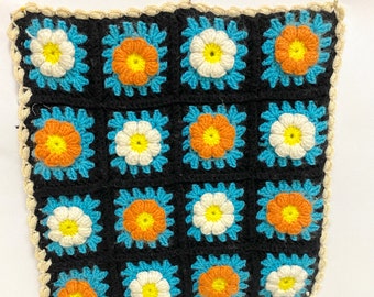 Vintage 60s crochet pillow cover psychedelic colors