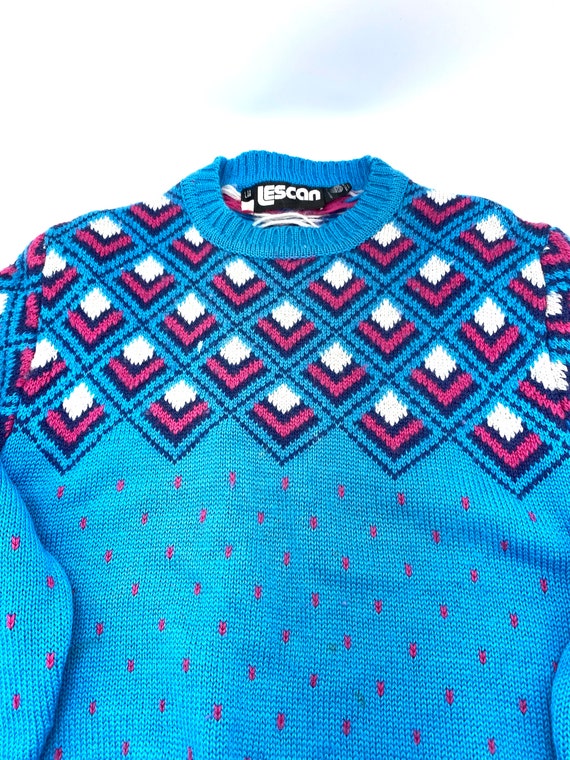 Vintage 80s Nordic Sweater Fair Isle Wool - image 5