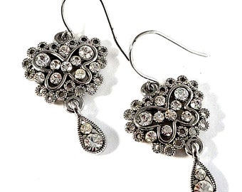 Glittery Rhinestone Butterfly  Earrings with Teardrop