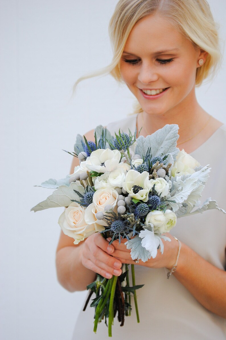 Navy Blue Wedding Flower Package Dusty Blue Wedding Anemone Etsy
