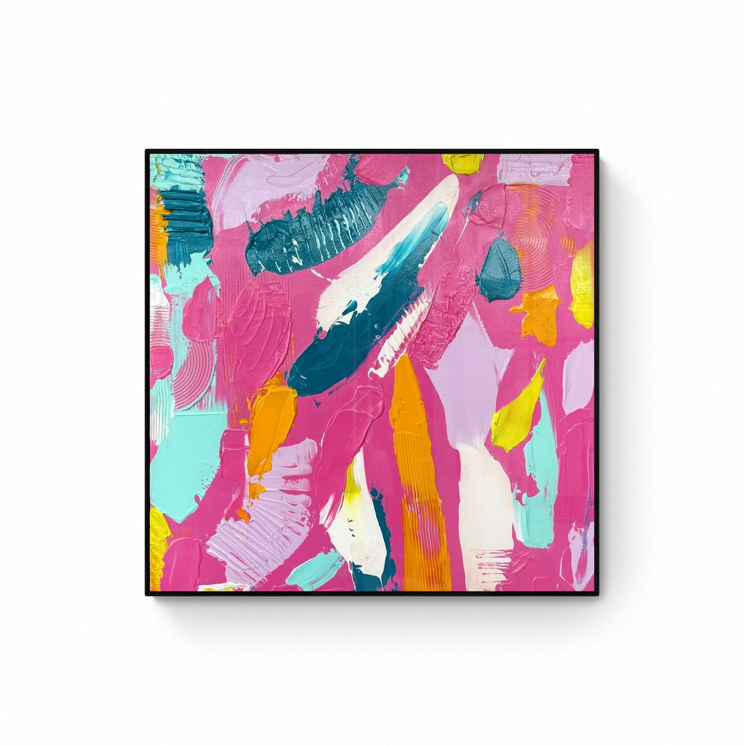 Pink and Yellow Original Abstract Painting on Stretched Canvas, Pink ...