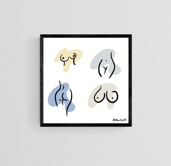 Boob Line Art Print, Minimal Breasts Poster, Line Art Bust, Tits Sketch