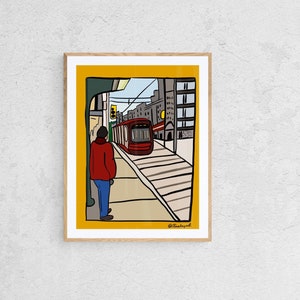 Toronto Urban Art, Toronto Streetcar Print, Digital illustration, TTC Art, Downtown Scene, Toronto during the day, Giclée print, The6 Art